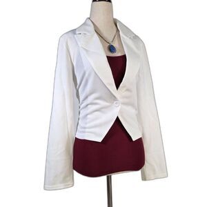 Stretch Single Button Double Lapel Ivory White Blazer Size Small